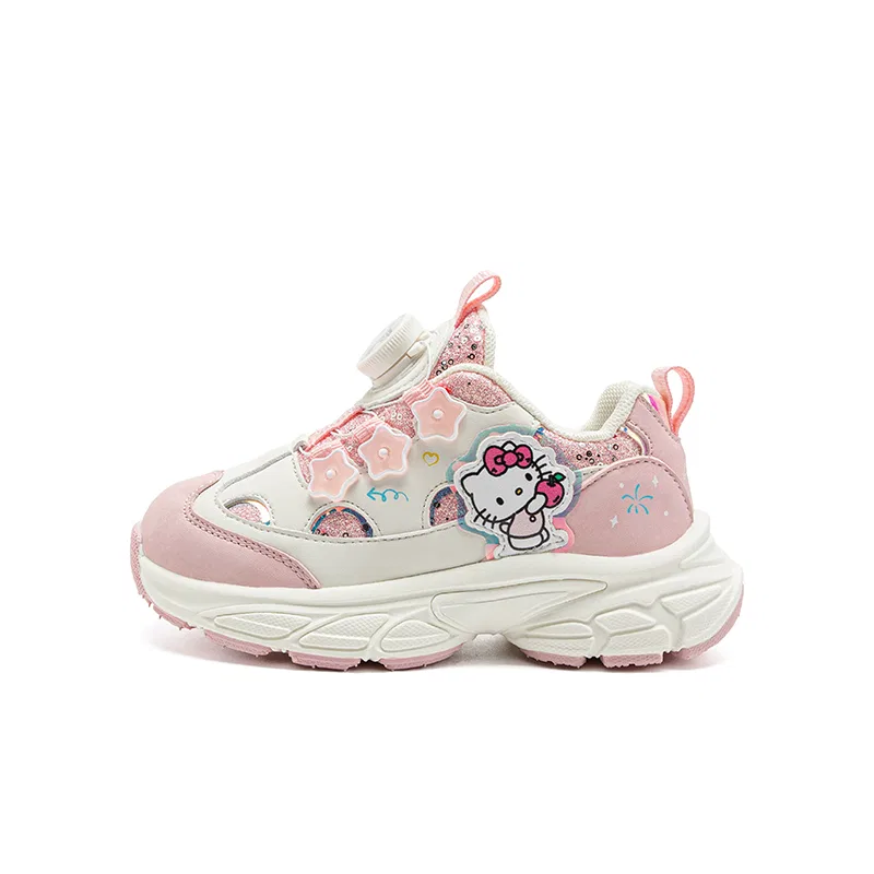 Детские кроссовки из экокожи Pink Beige Button Style Sanrio