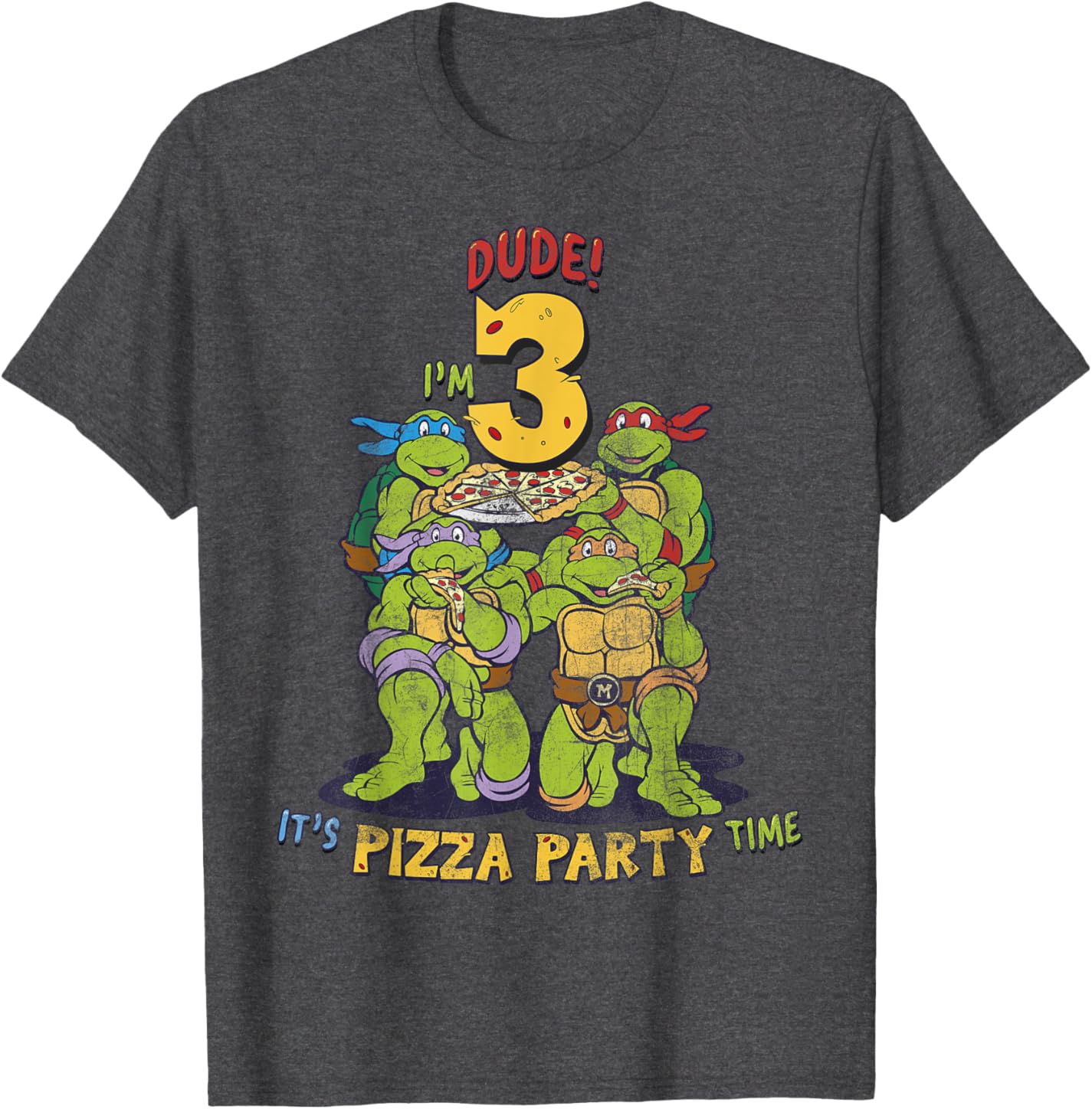 

Мужская футболка Teenage Mutant Ninja Turtles I'm 3 Dude Pizza Birthday Party, темно-серый вереск