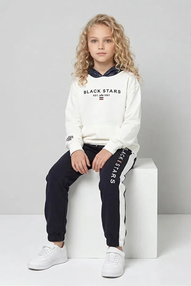 Детский спортивный костюм для девочек с капюшоном Black One, Ecru — фото 2