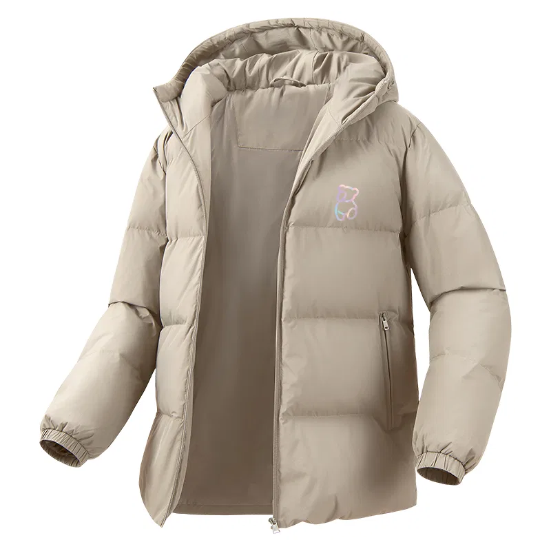Детское пуховое пальто с принтом B Dazzling Color Bear Chest Logo, MINISO, Beige Apricot