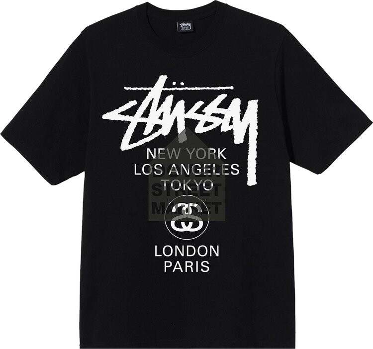 

Футболка Stussy x Dover Street Market World Tour Tee 'Black', черный