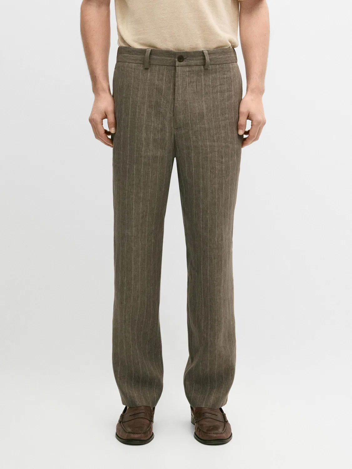 Полосатые льняные брюки Massimo Dutti, зеленый — фото 2