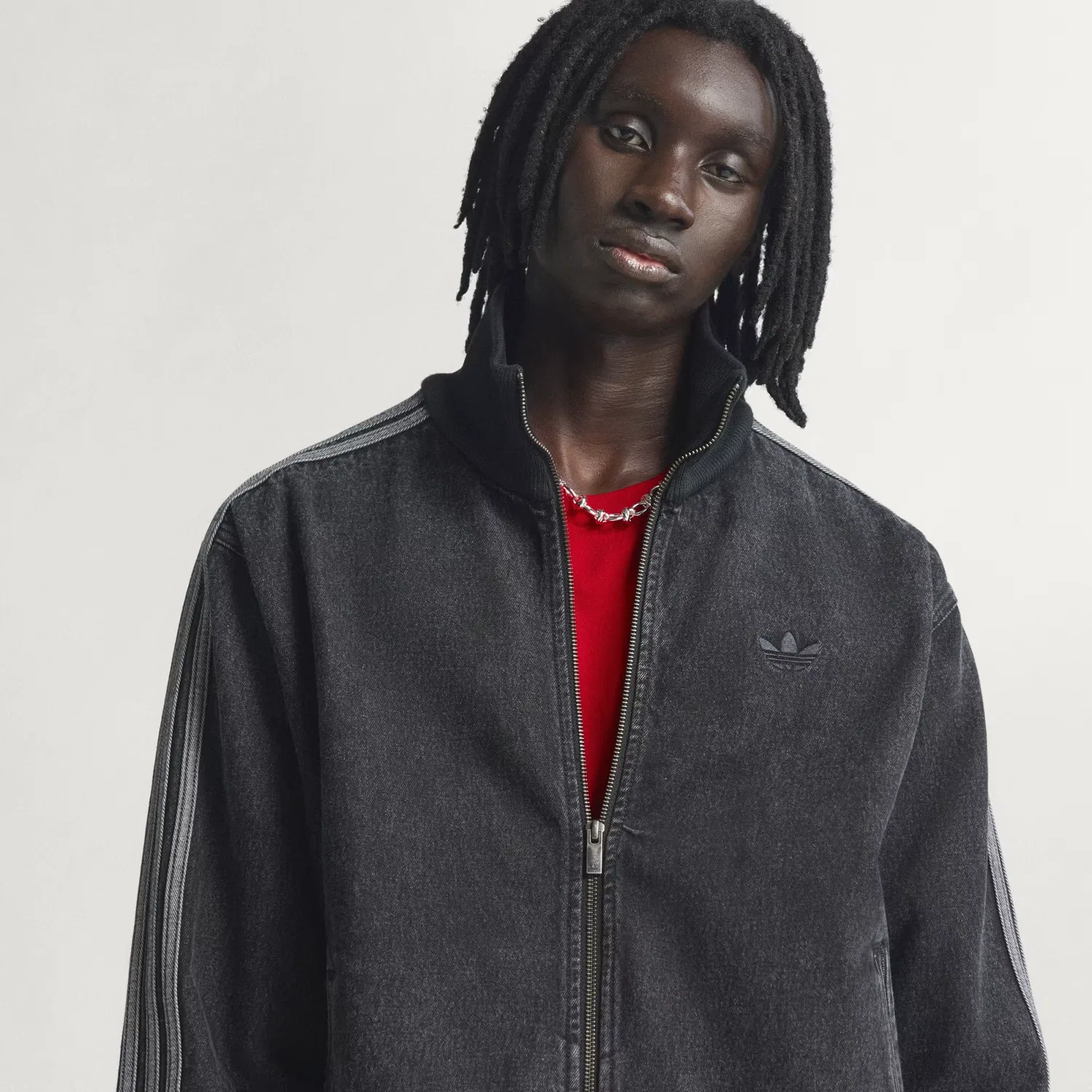 Мужская толстовка на молнии из денима Adicolor Denim Firebird Adidas Originals, черный деним — фото 3