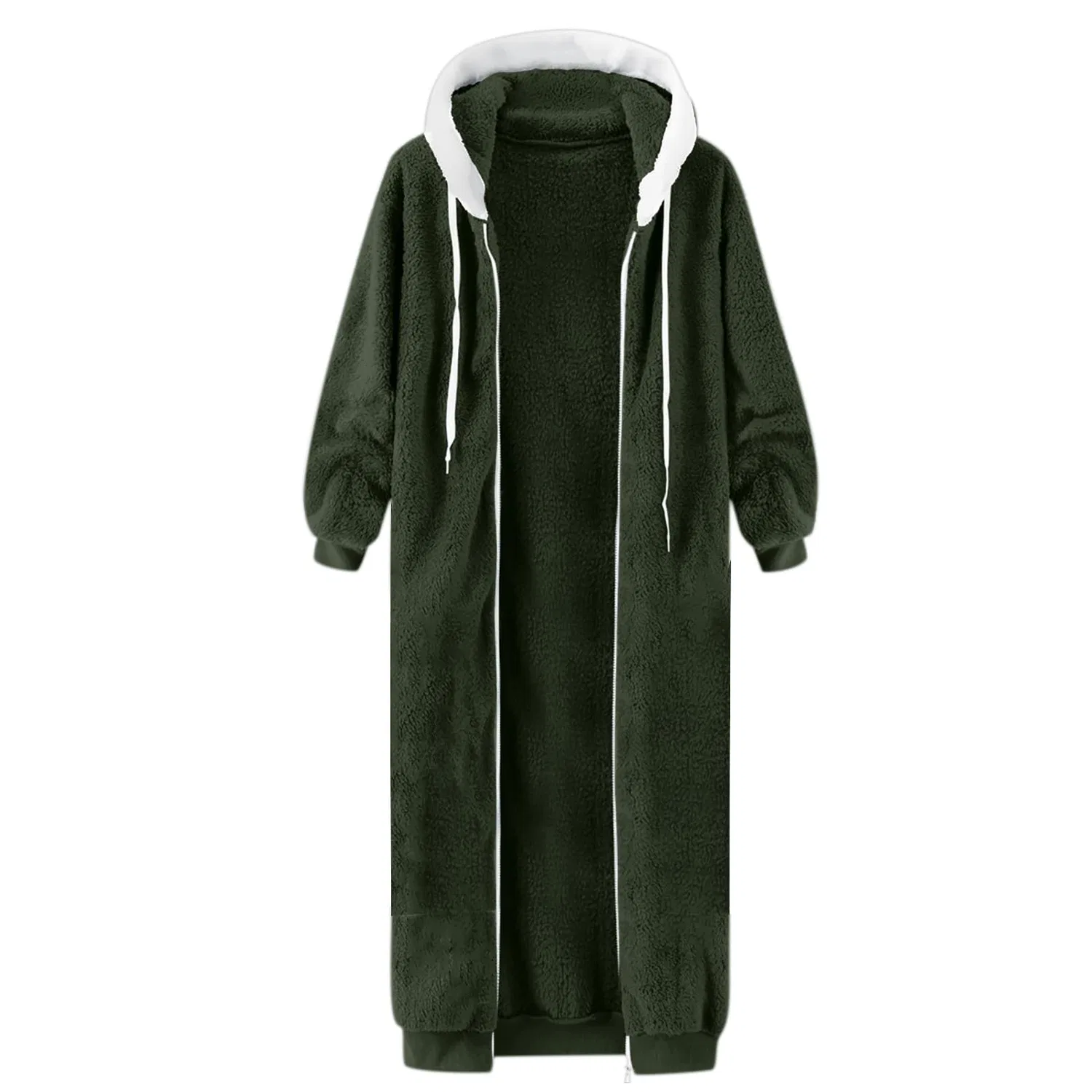 Женская куртка из флиса с капюшоном и принтом, модель Double Fluff Fluffy Solid Hoodie, green — фото 2