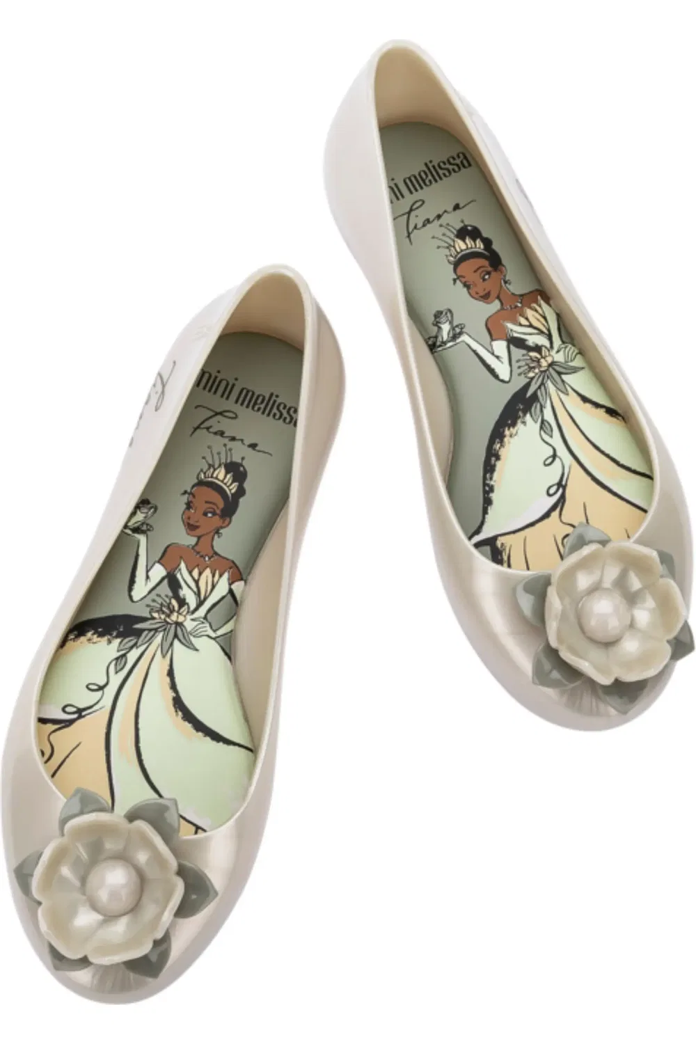 Детские туфли балетки с портретной стелькой Sweet Love Disney Princess Mini Melissa, белый/зеленый — фото 3