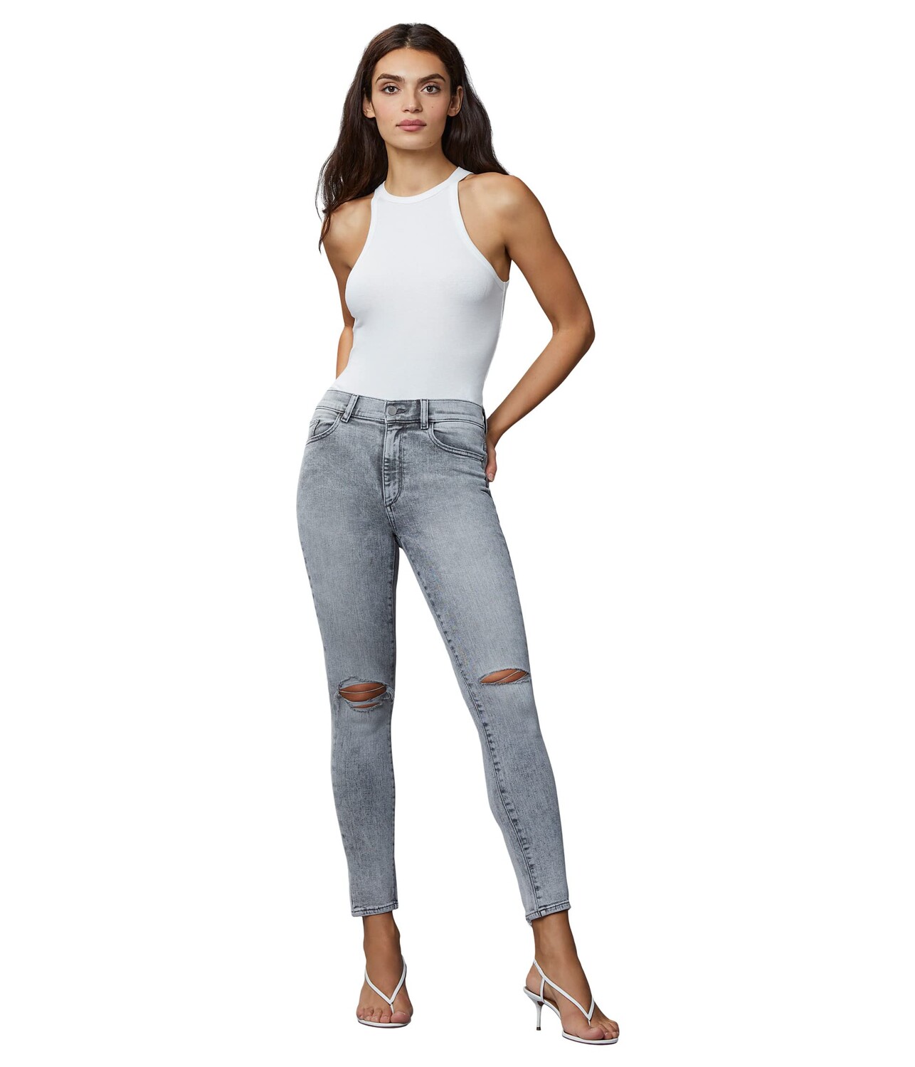 

Джинсы DL1961, Farrow Skinny in Chalk Distressed