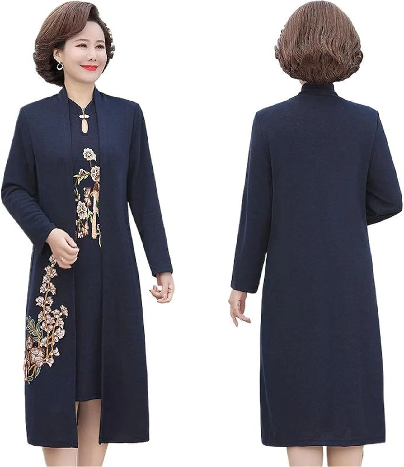 Женский костюм-двойка с длинным кардиганом и миди-платьем Generic, Navy Blue — фото 2