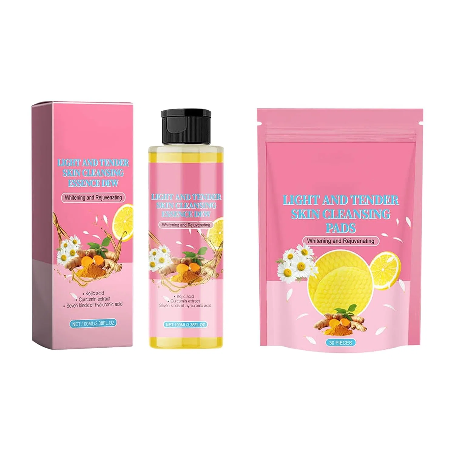Очищающие патчи Turmeric Kojic Acid, 30 шт, с эссенцией Turmeric Essence Facial Cleanser, Hot Pink Generisch