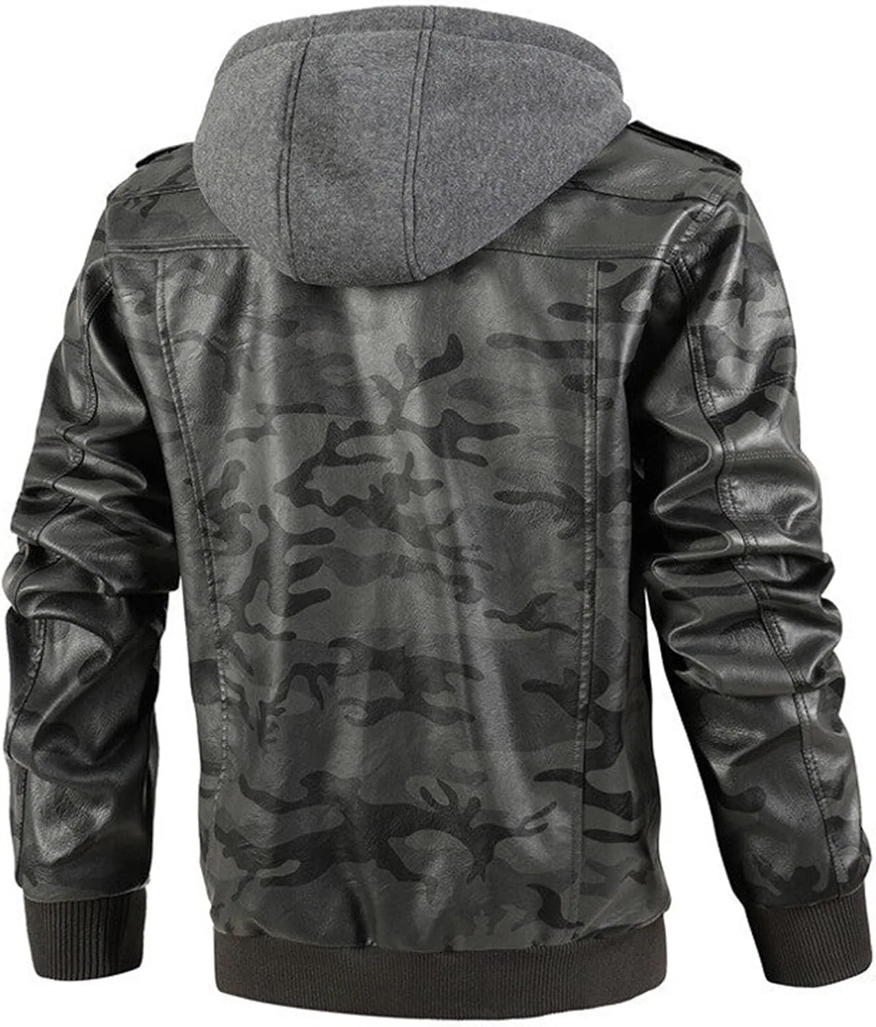 Мужская куртка из экокожи с капюшоном, с принтом, Motorcycle Jackets, зелёный — фото 3