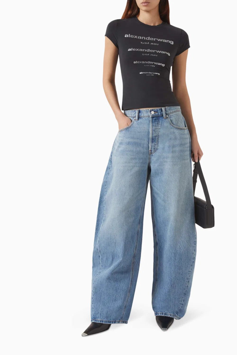 Джинсы широкие с кристаллами Baggy Alexander Wang, синий — фото 2