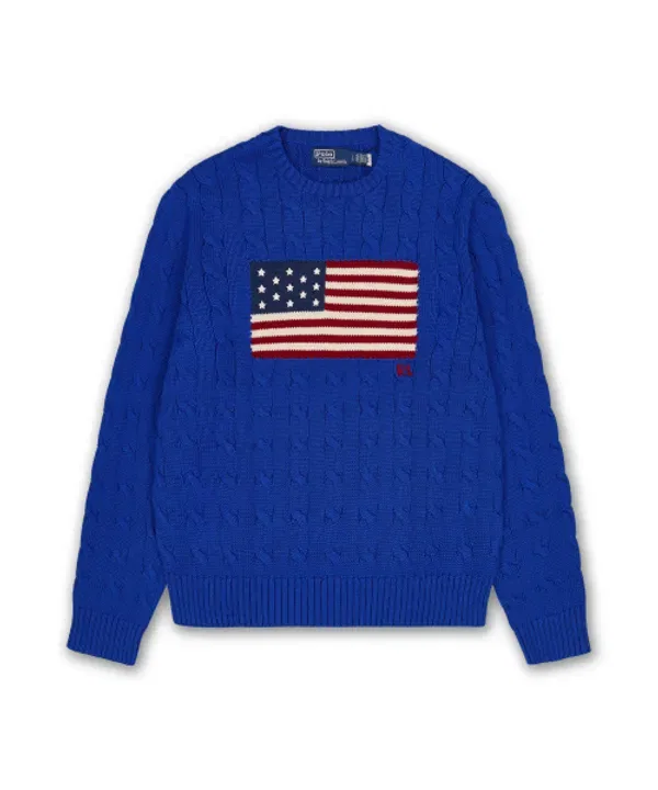 Свитер с косами, флаг, Polo Ralph Lauren, синий