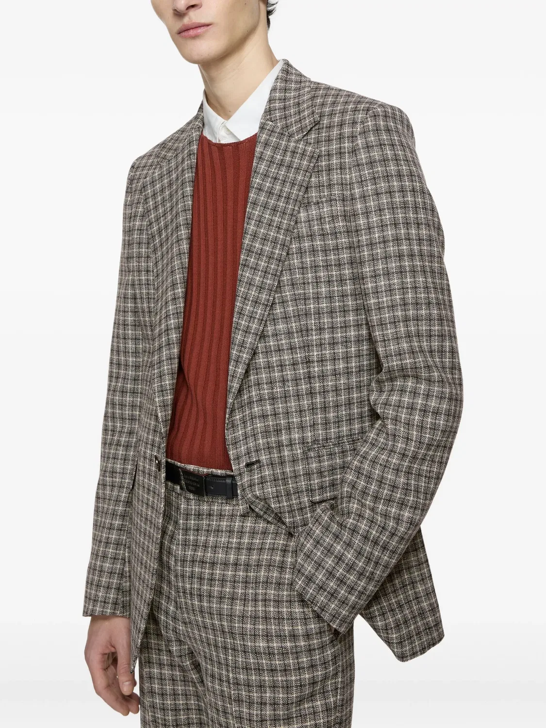 Пиджак в клетку из шерсти Acne Studios, коричневый — фото 3