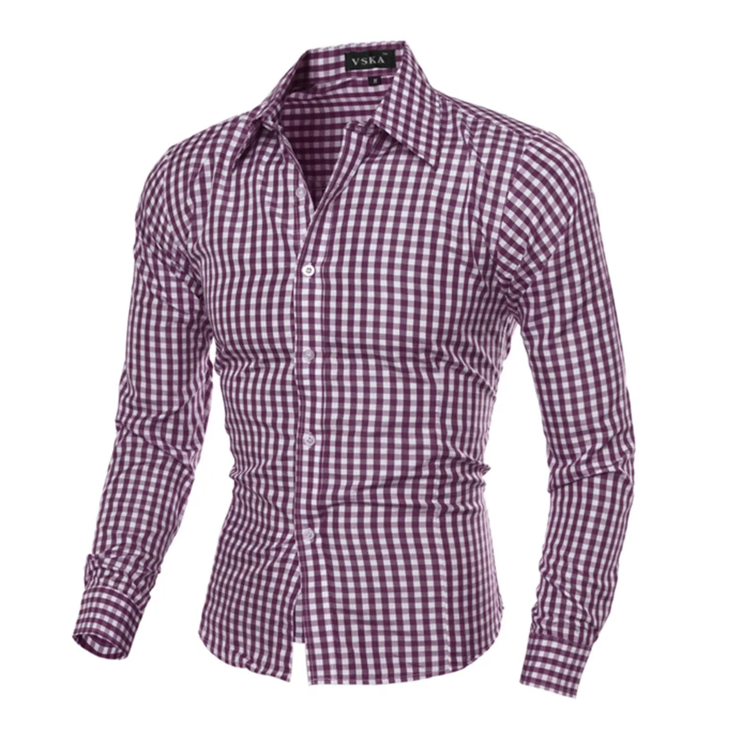 Мужская рубашка с принтом Classic Plaid Slim Fit, Purple — фото 2
