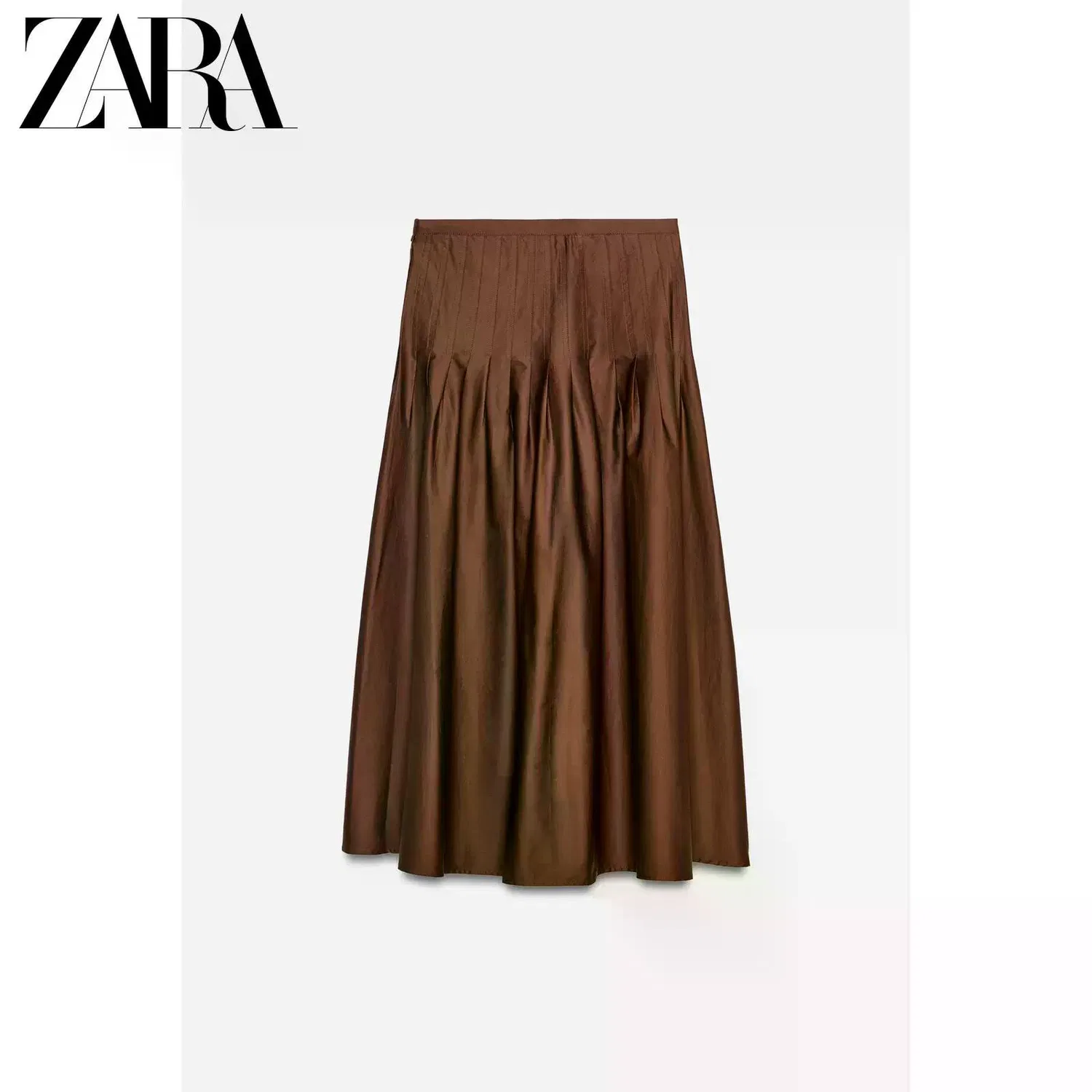 Женская юбка-трапеция Casual Long Skirts для женщин ZARA, Dark Brown — фото 4