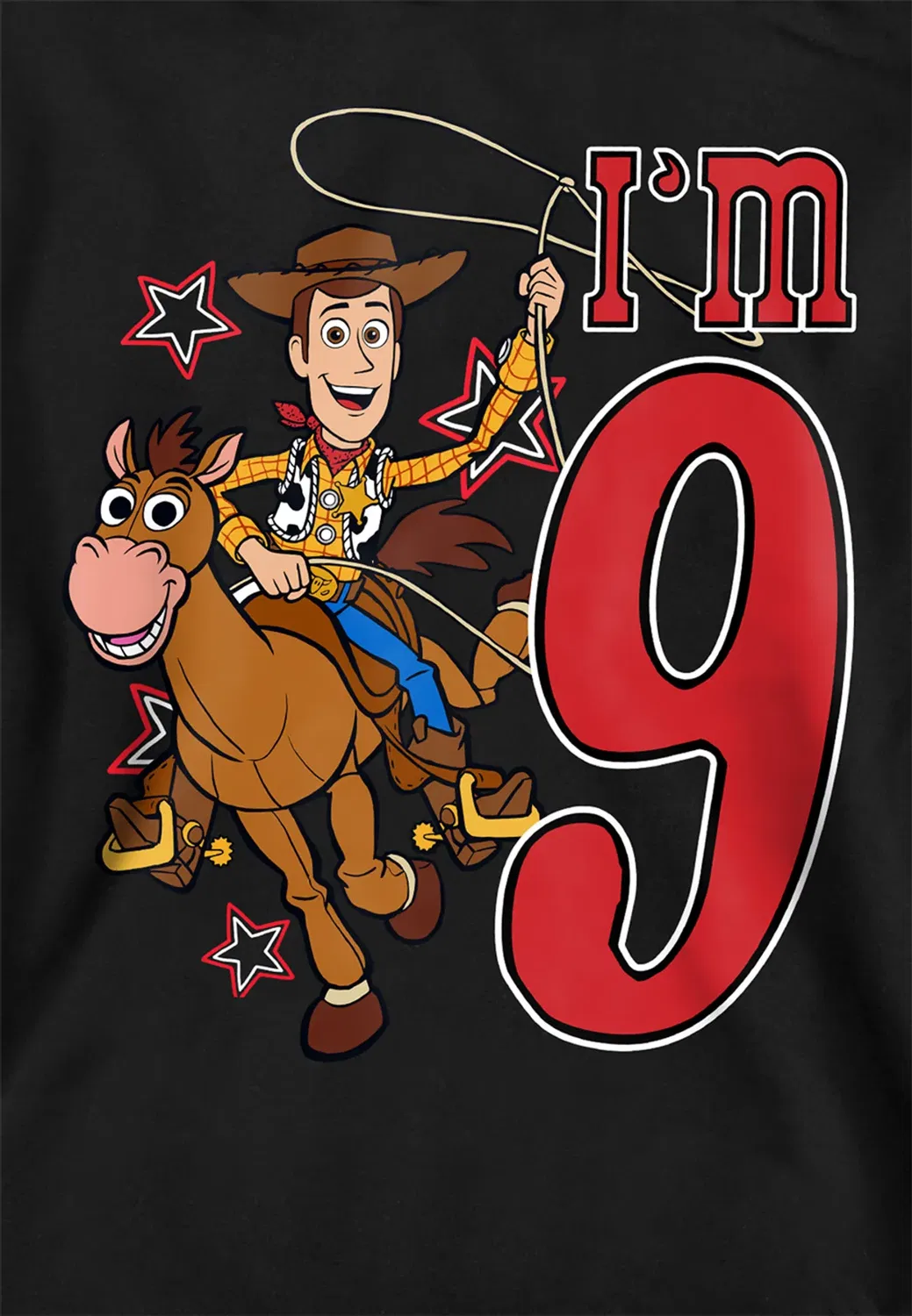 Детский худи с принтом Toy Story Birthday Woody I'm 9, Disney, Black — фото 2