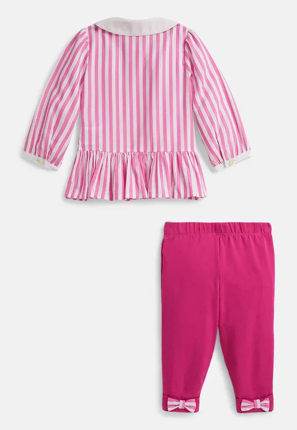 Комплект: блуза и леггинсы, хлопок, Striped poplin top & jersey legging set, Polo Ralph Lauren, Desert Pink/White, белый/розовый — фото 2