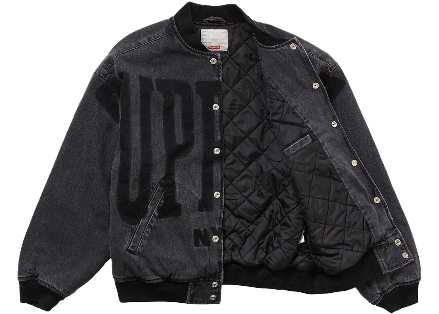 Мужская джинсовая куртка-варсити с принтом Supreme, Washed Black — фото 2