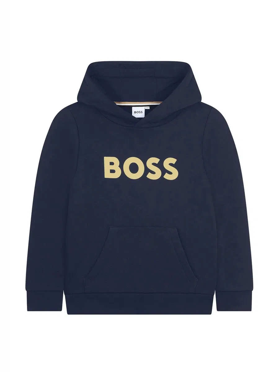 Толстовка BOSS 'Felpa cappuccio blu navy per bambino' синего цвета