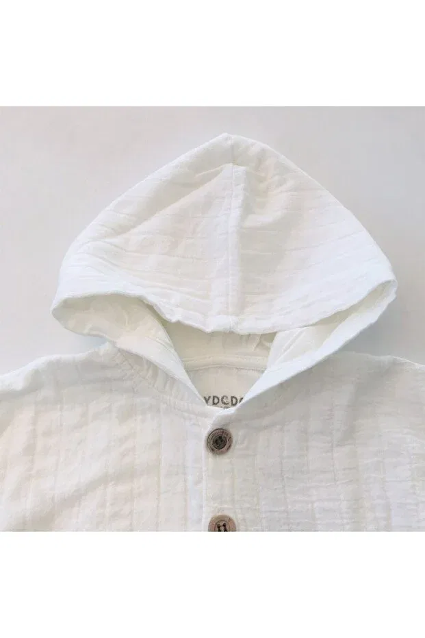 Детский кардиган для девочек с капюшоном Conroy hooded button-front tetra muslin Aydodo, White — фото 4