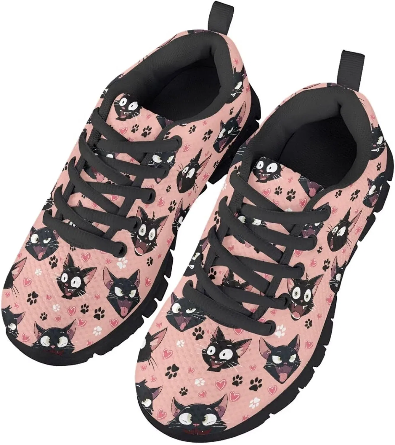 Детские кроссовки для девочек с сеткой Ystardream, Funny Black Cat — фото 3