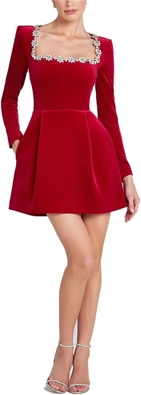 Женское платье мини вельветовое с длинным рукавом, Red