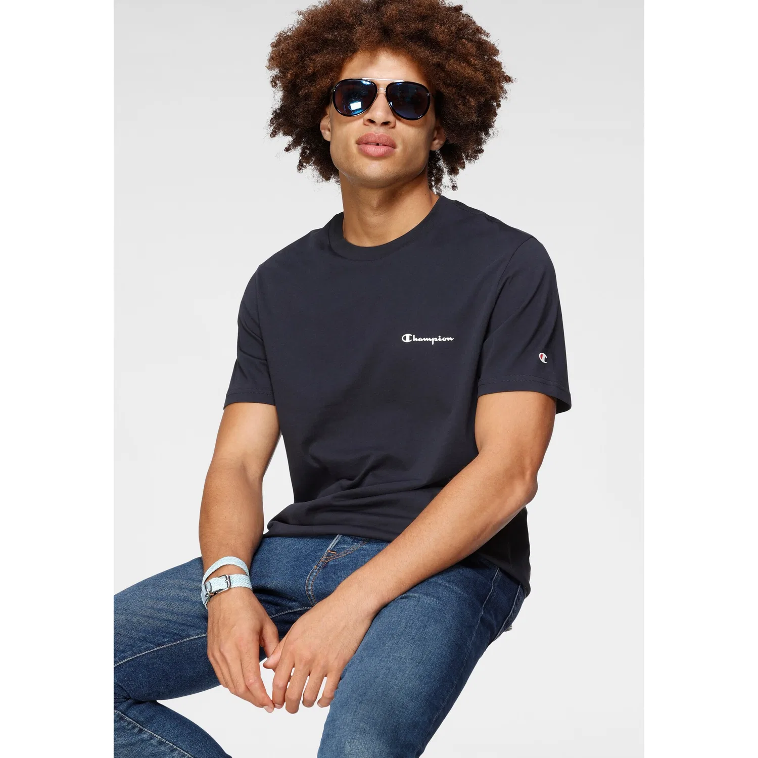 Детская хлопковая футболка Champion, Navy/White — фото 2