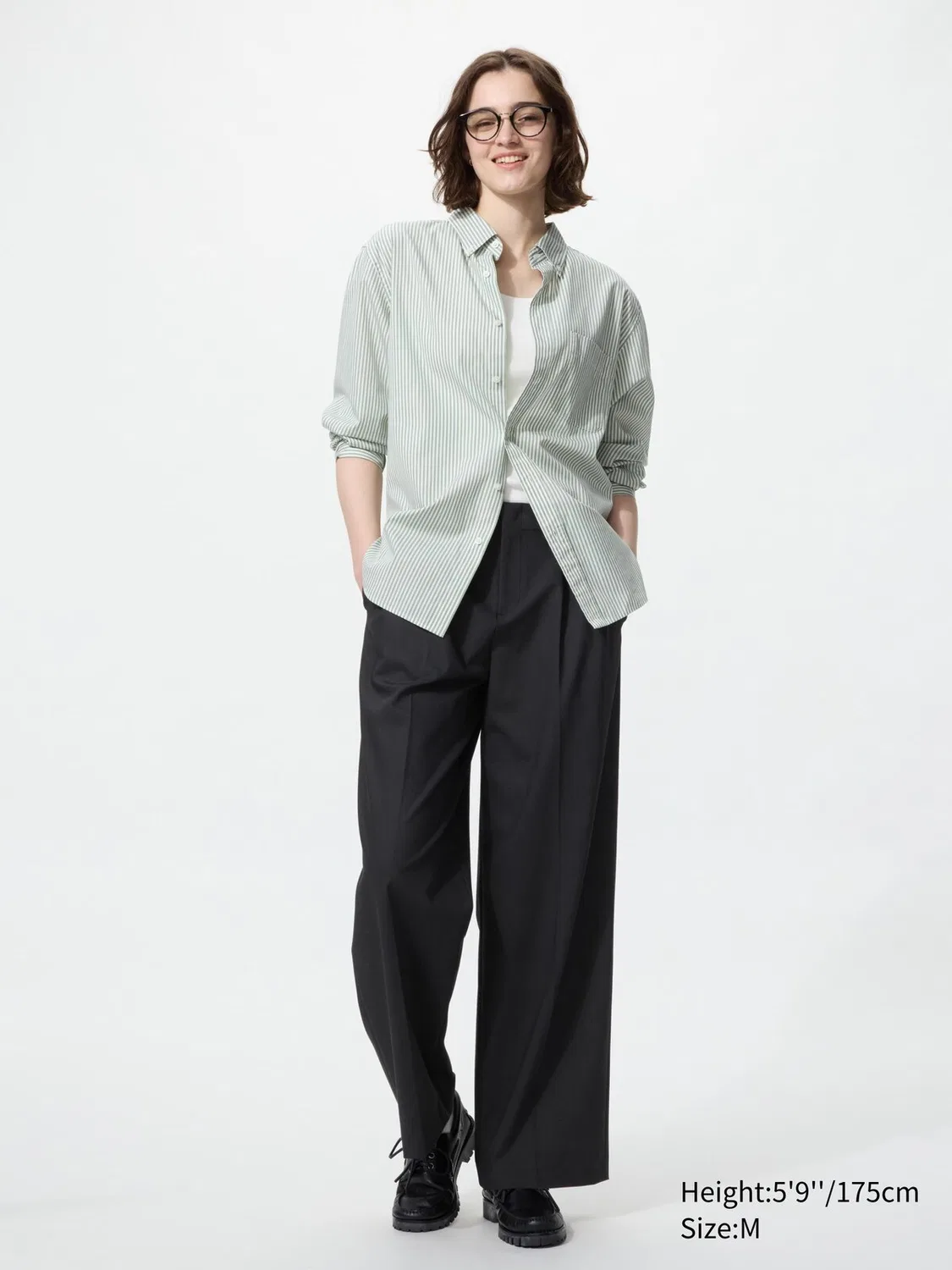 Брюки Uniqlo, широкие прямые, элегантные, черный