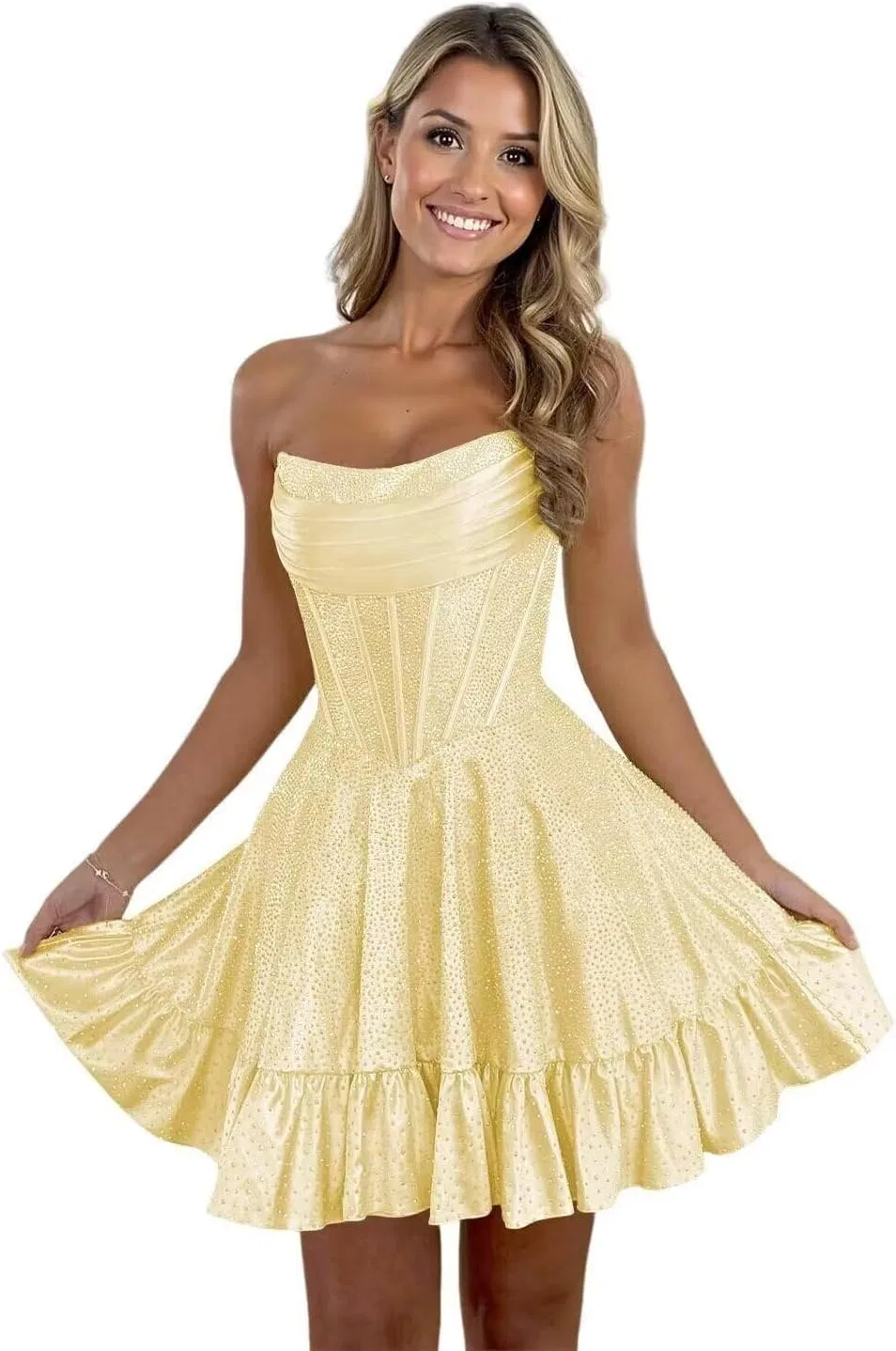 Женское короткое платье с пайетками и корсетом MJH12, Yellow