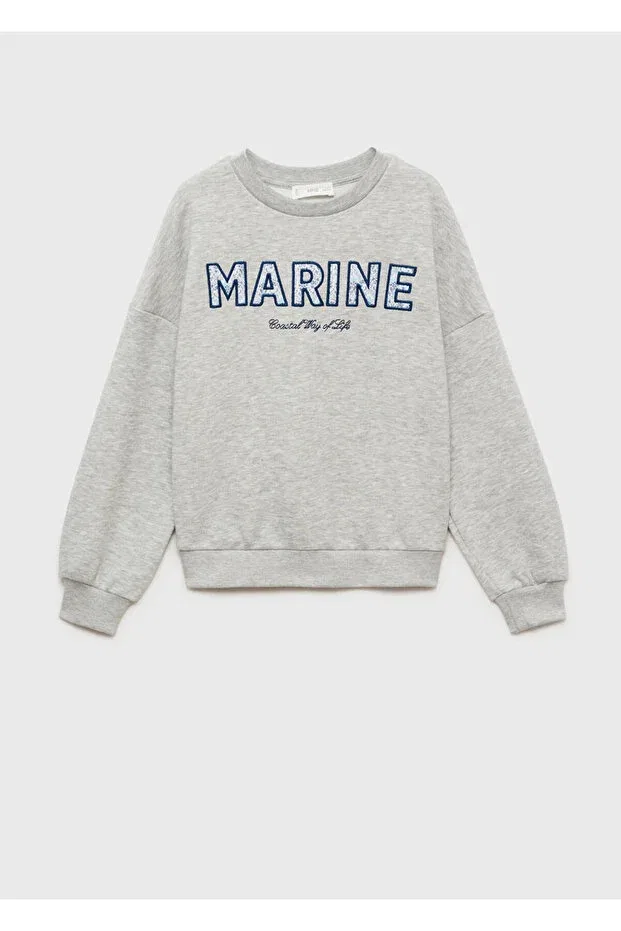 Детские свитшот для девочек хлопковый Message Embroidered Cotton Sweatshirt Mango Kids, Light Grizzled Gray — фото 3