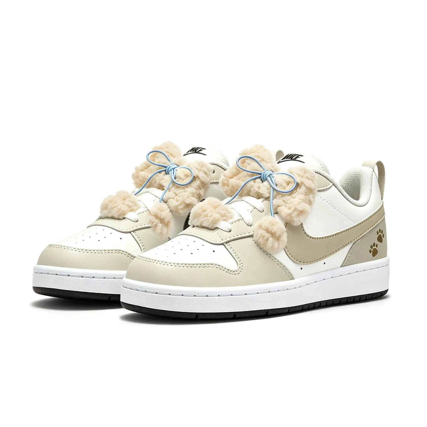 Детские кроссовки для скейтбординга с помпонами Nike Court Borough 2, Beige Brown Multicolor — фото 4