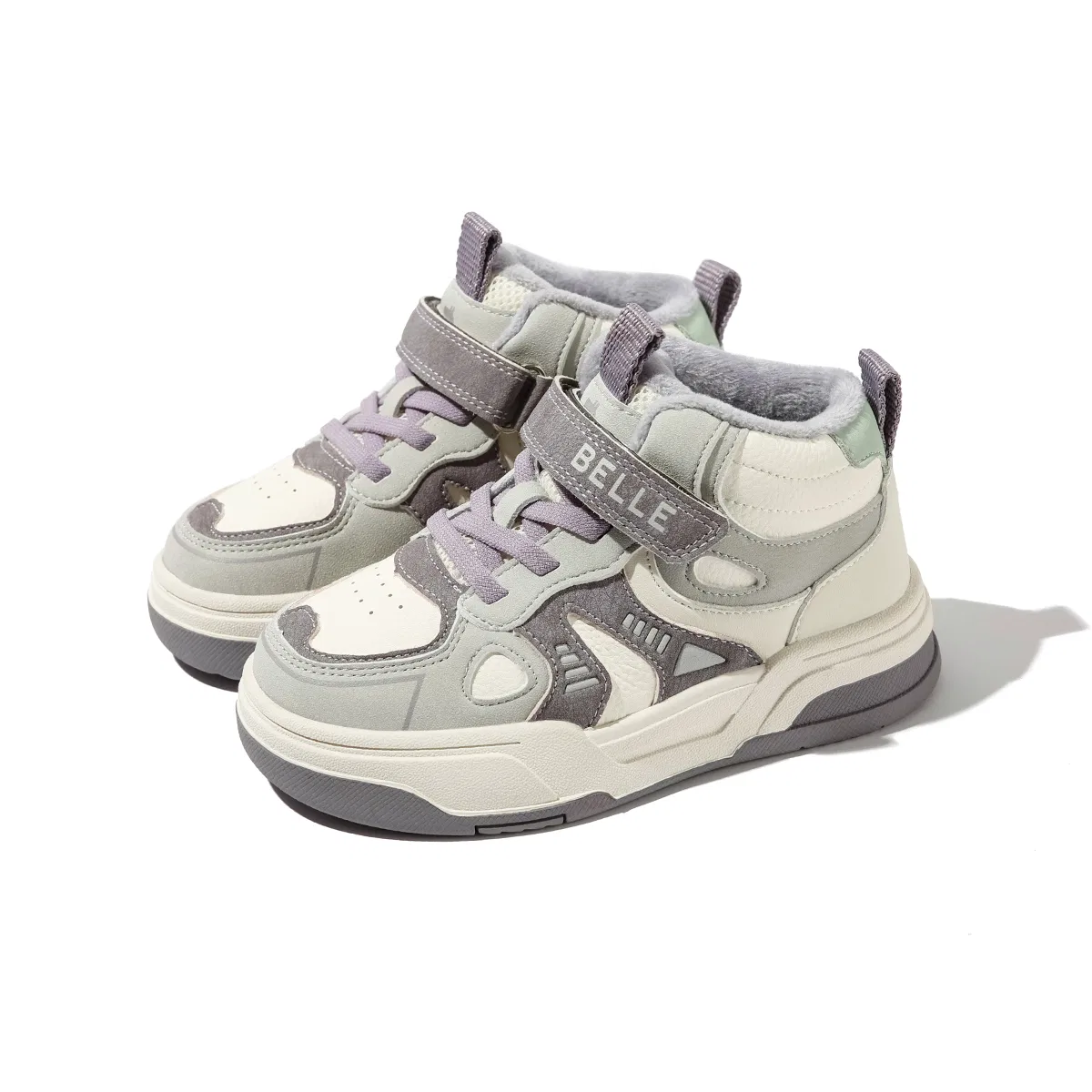 Детские кроссовки из синтетической кожи с флисовой подкладкой BELLE, Beige Gray — фото 4