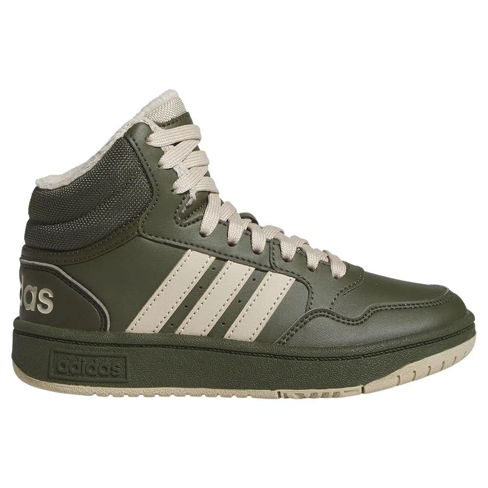 Детские кроссовки для мальчиков и девочек на шнуровке Hoops Mid 3.0 Kids Adidas, Night Cargo Clay Brown Core Black — фото 2