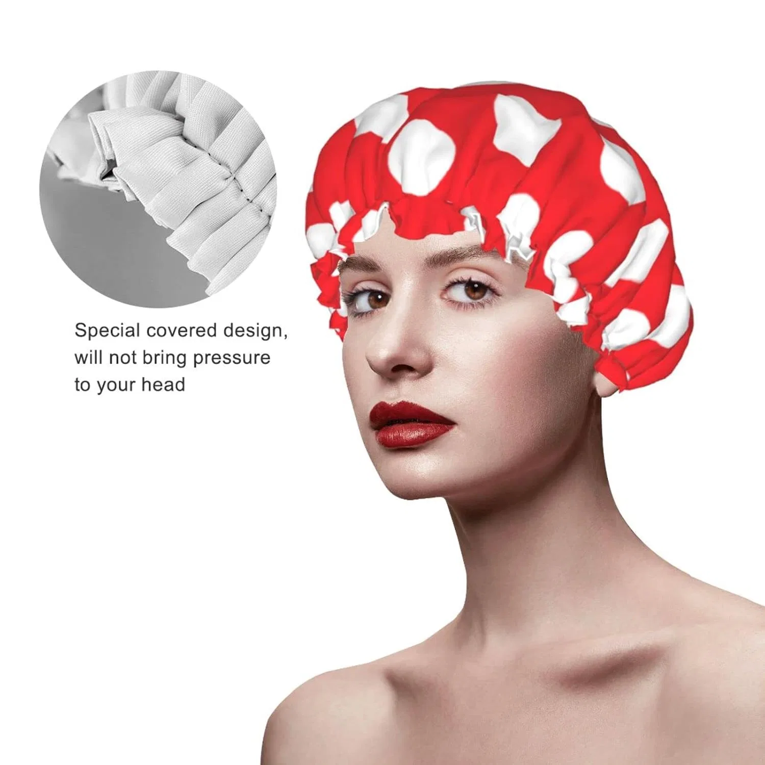 Шапочка для душа Double Layer Waterproof PanaRL, Red and White Polka Dot — фото 3