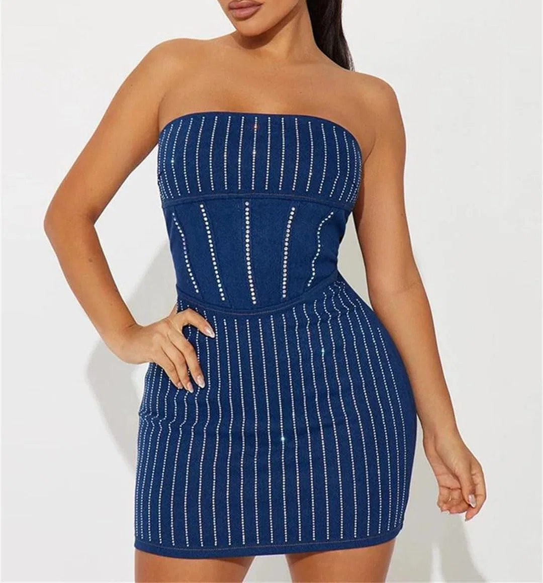 Женское мини-платье без бретелек Bodycon, Blue — фото 2