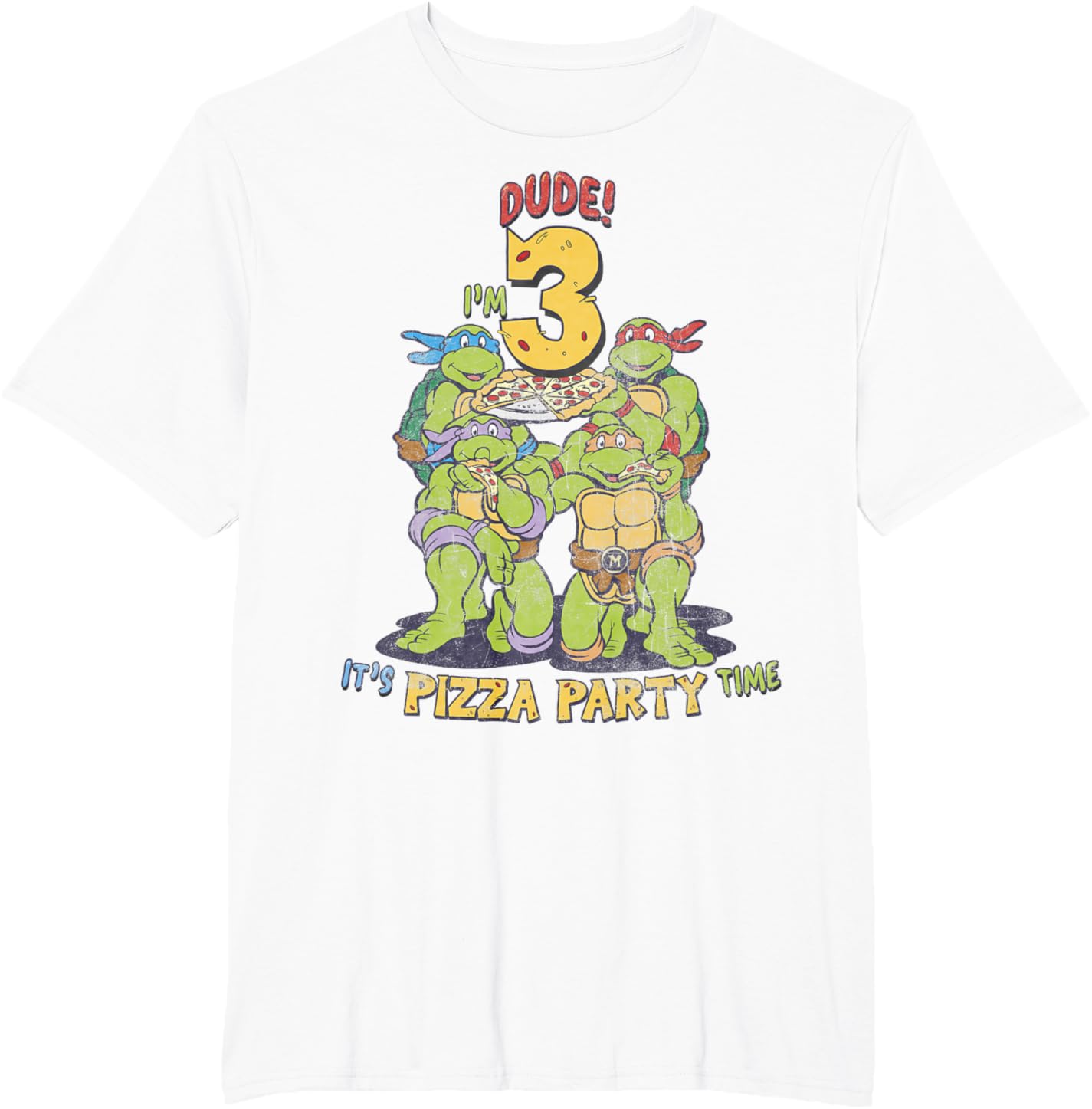 

Мужская футболка Teenage Mutant Ninja Turtles I'm 3 Dude Pizza Birthday Party, Big and Tall Size, белый