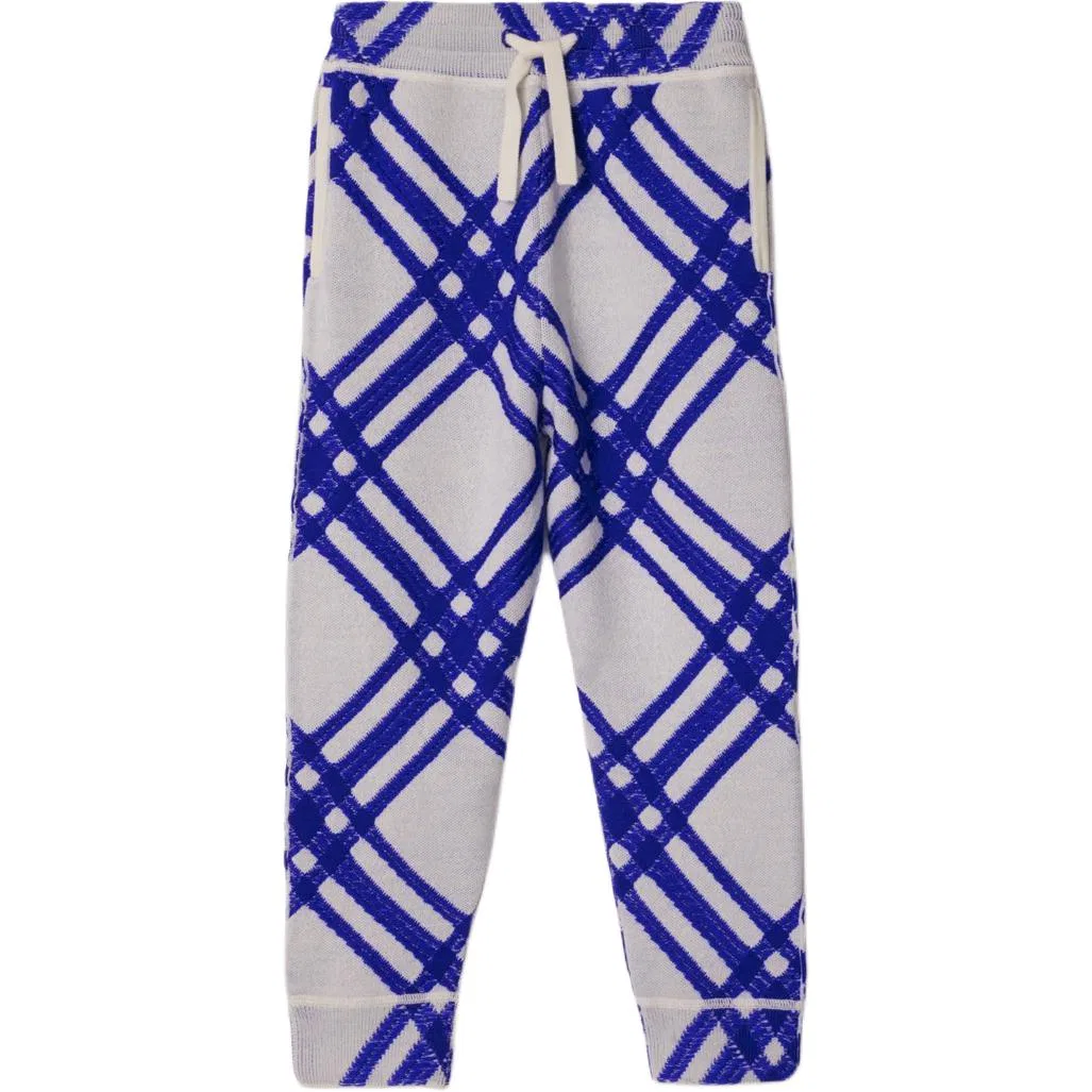 Детские спортивные штаны из трикотажа с принтом Burberry, White Blue