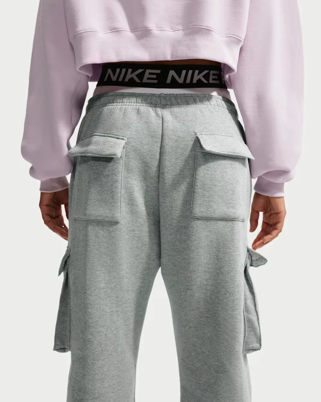 Женские брюки-карго свободного кроя с высокой посадкой Nike Studio Fleece Medium Weight, Dark Grey Heather/Sail — фото 3