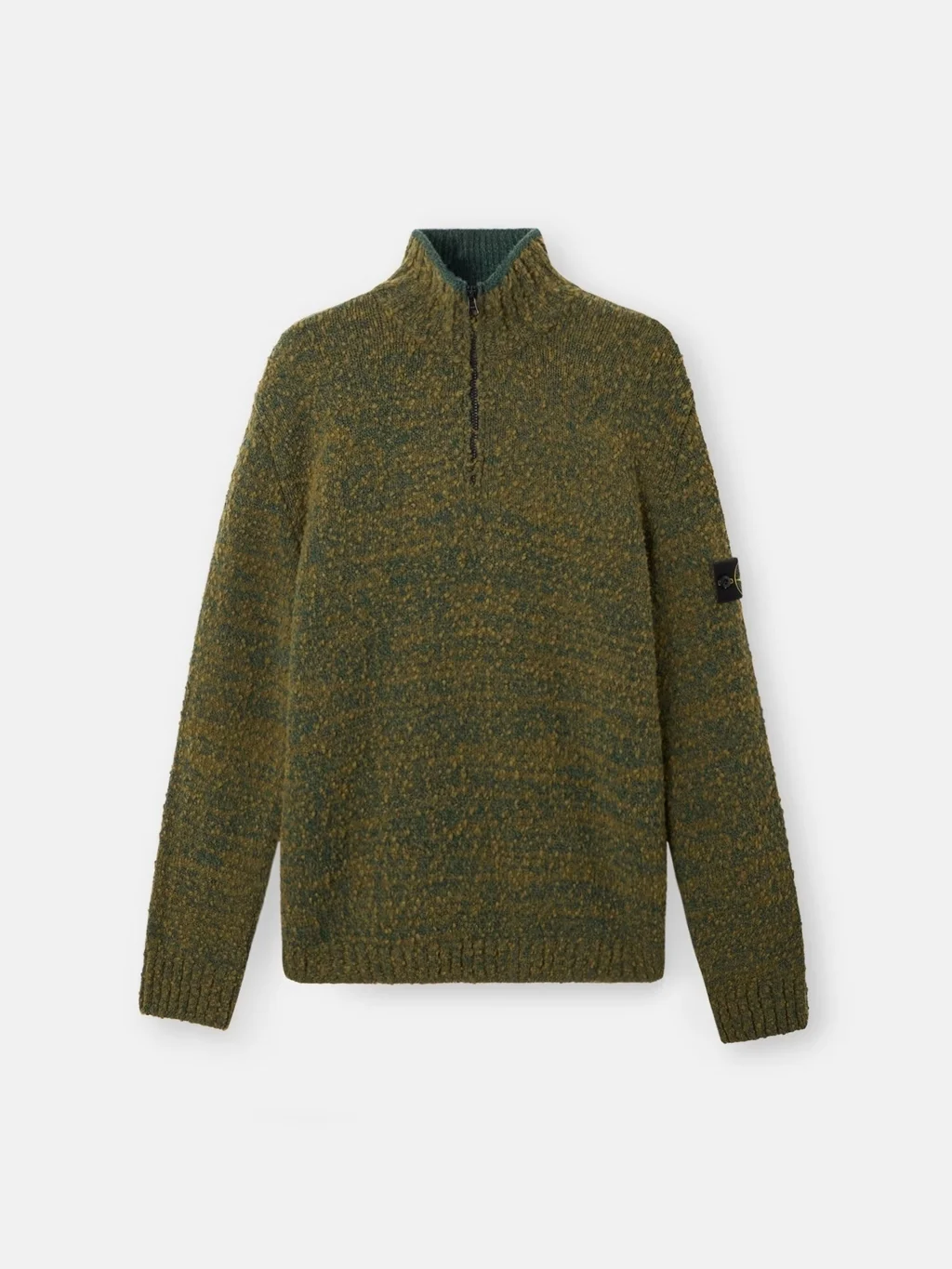Мужской свитер Stone Island Loose-fit Half-zip With Ribbed Trims, тёмно-зелёный меланж — фото 2