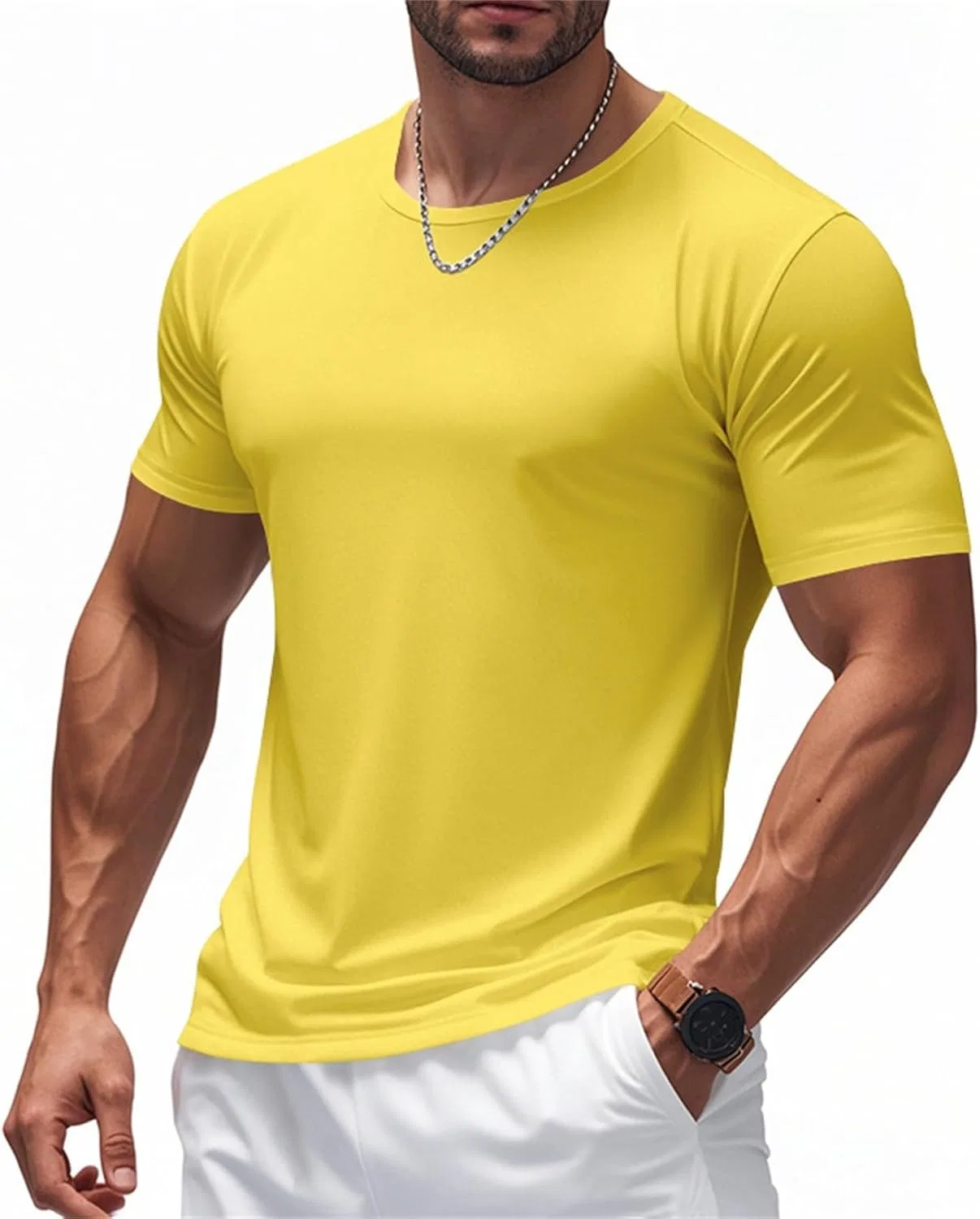 Мужская компрессионная футболка для быстрого высыхания, Yellow — фото 2