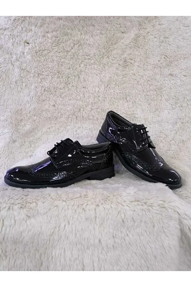 Детские туфли для мальчиков с узором Özgür Kids, Black Patent Leather — фото 3