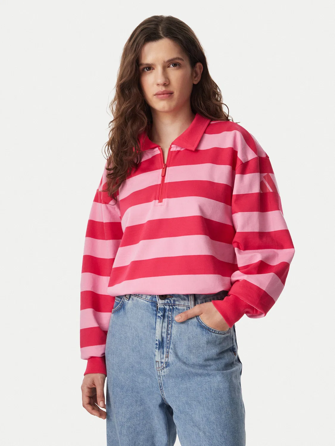 Женская толстовка стандартного кроя Essentials Contemporary French Terry Longsleeve Polo Adidas, розовый