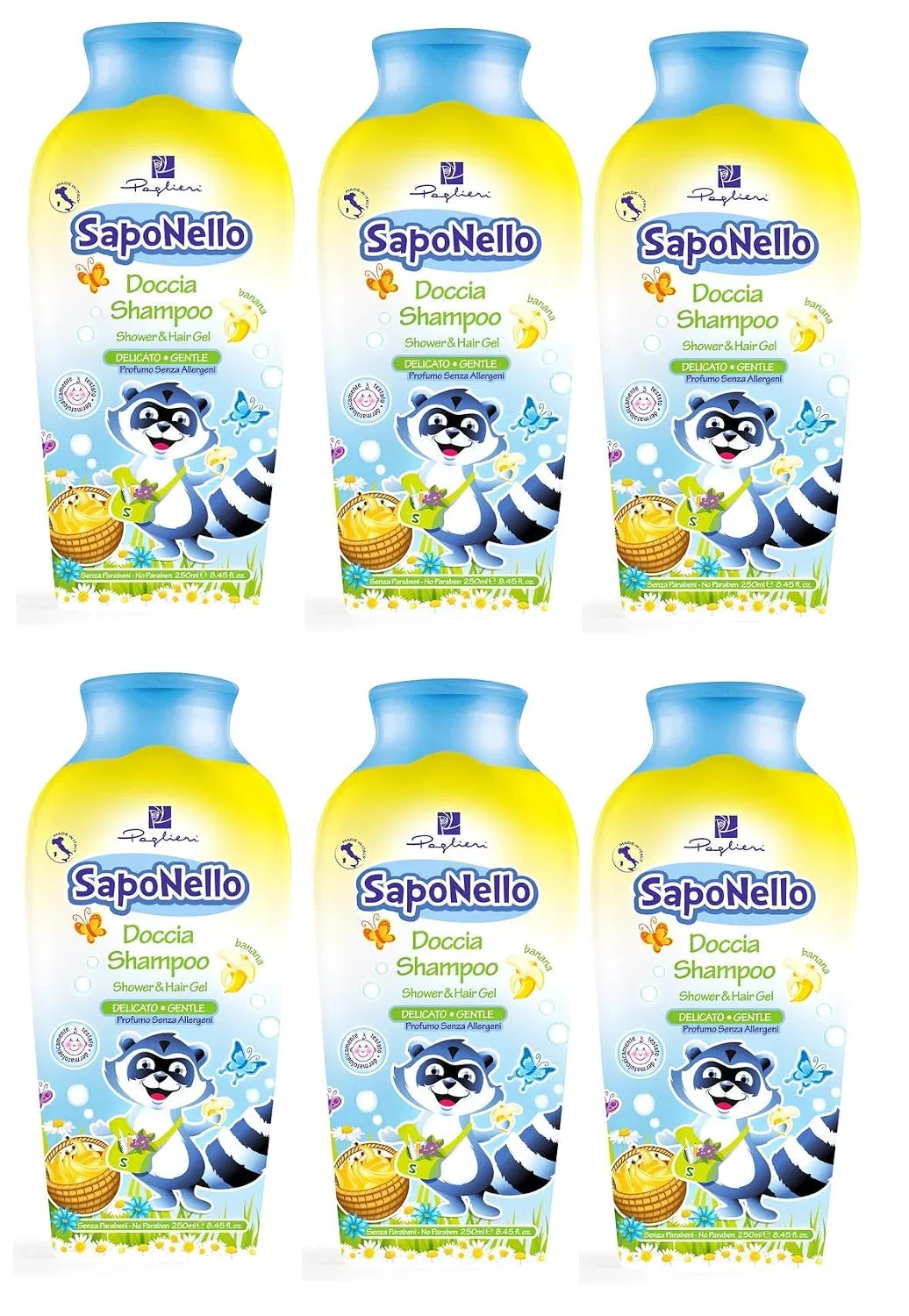 Детский гель для душа и шампунь Saponello Delicato, Felce Azzurra, набор 6x250 мл