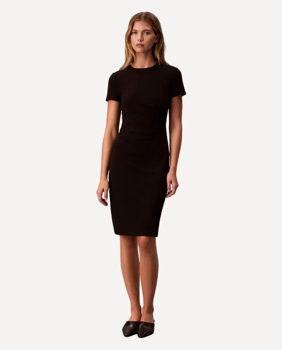 Женское платье-миди из крепа с коротким рукавом Calvin Klein, Negro