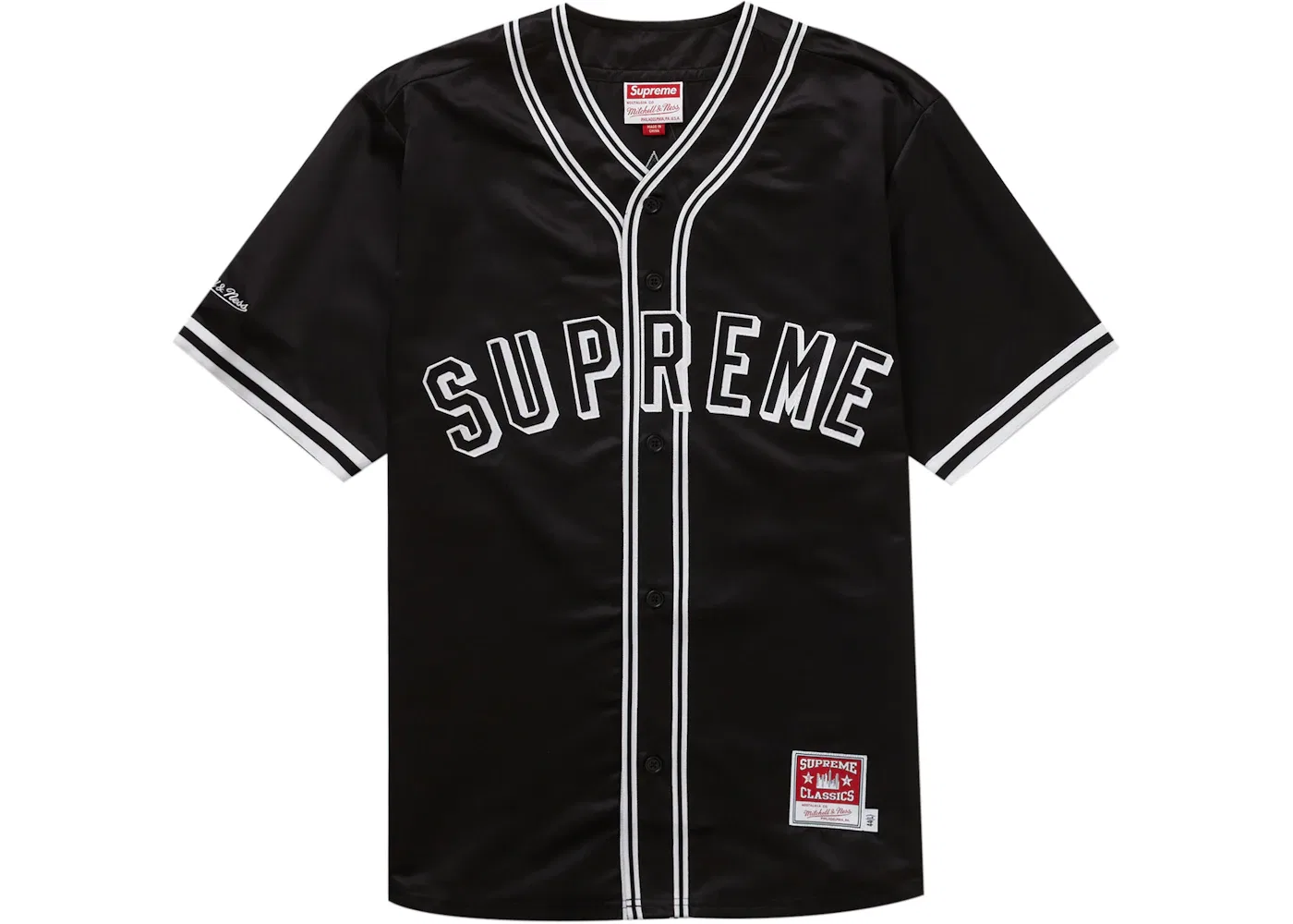 Мужская бейсбольная джерси из сатина Mitchell & Ness Supreme, Black