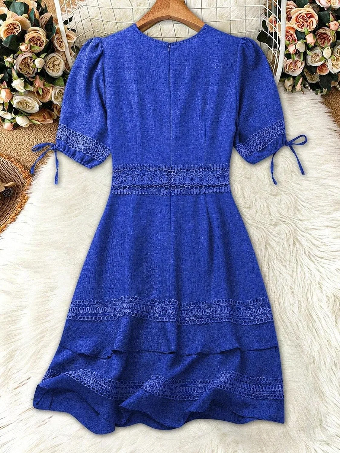 Женское повседневное платье А-силуэта с кружевом и рюшами, Royal Blue — фото 2
