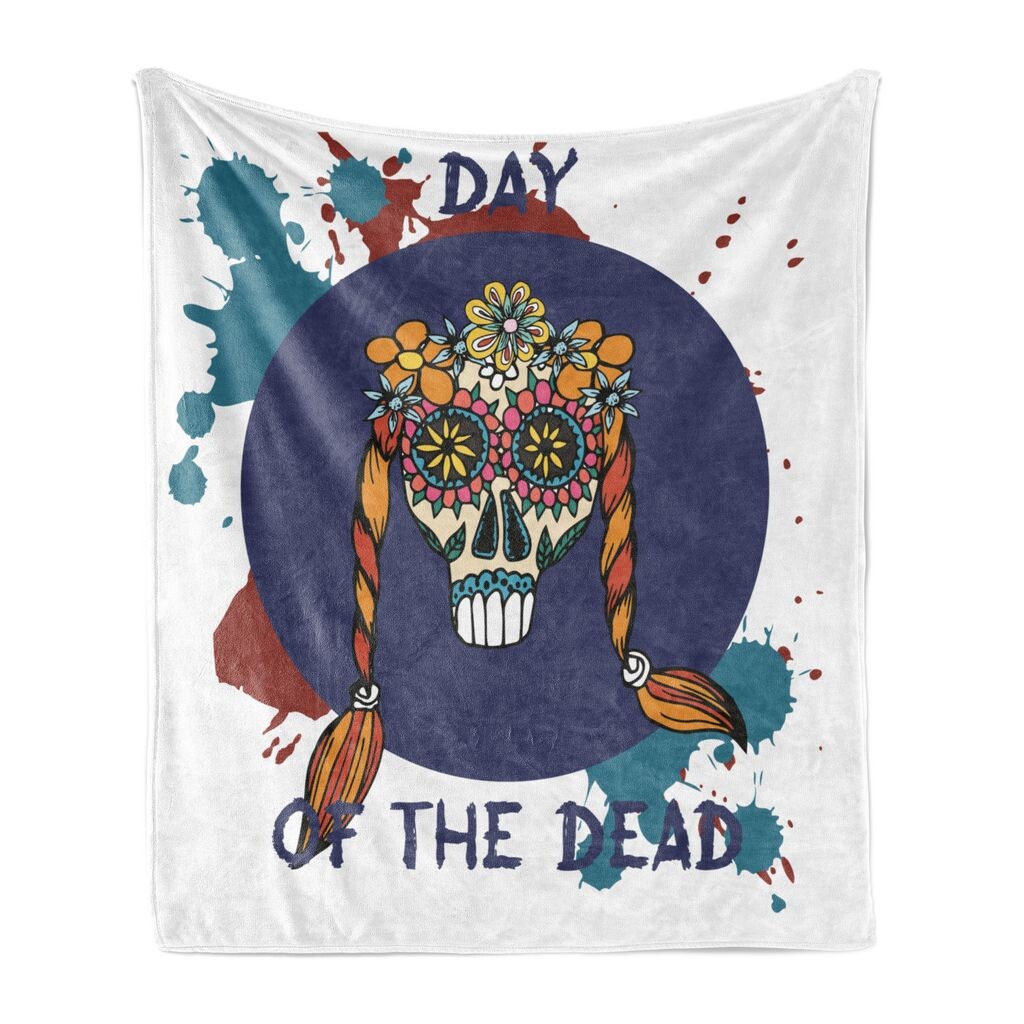 

ABAKUHAUS Day of the Dead Мягкое фланелевое флисовое одеяло, Сахарный череп для девочек, Уютный плюш для использования в помещении и на улице, 125 x 175 см, Разноцветный