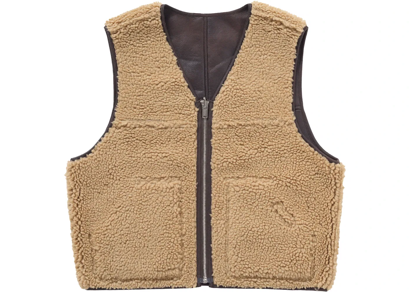 Мужской жилет из искусственного меха Supreme Reversible Faux Shearling Work Vest, Brown — фото 3