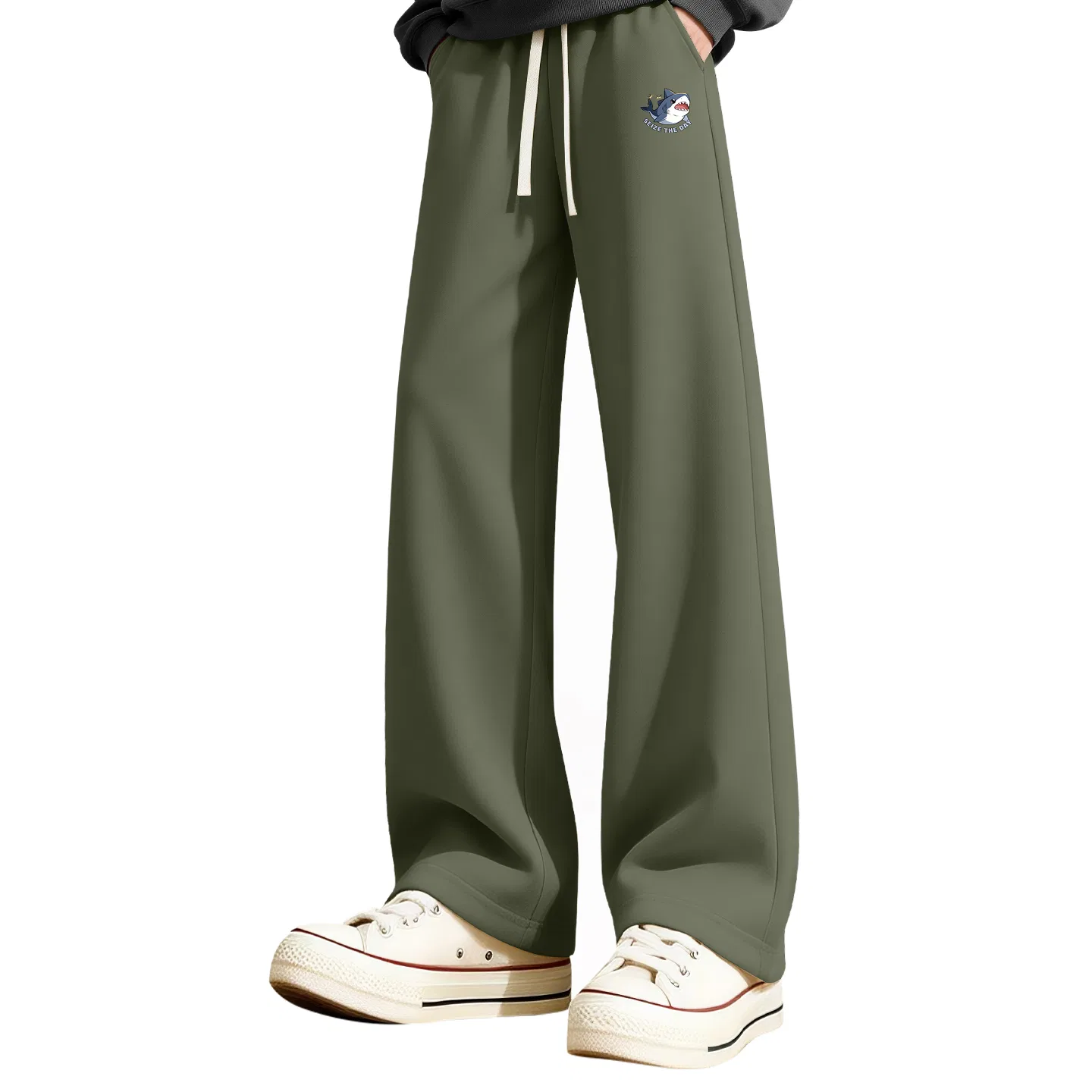 Детские спортивные брюки прямого кроя Happy Shark Pants Logo MINISO, Gray Green