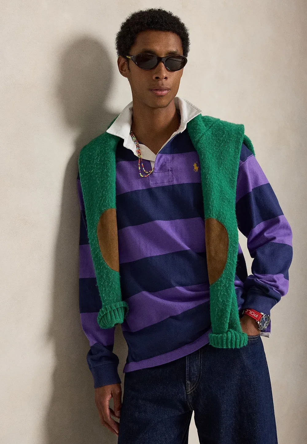 Полосатая регбийная рубашка большого размера - поло Polo Ralph Lauren, Purple — фото 4