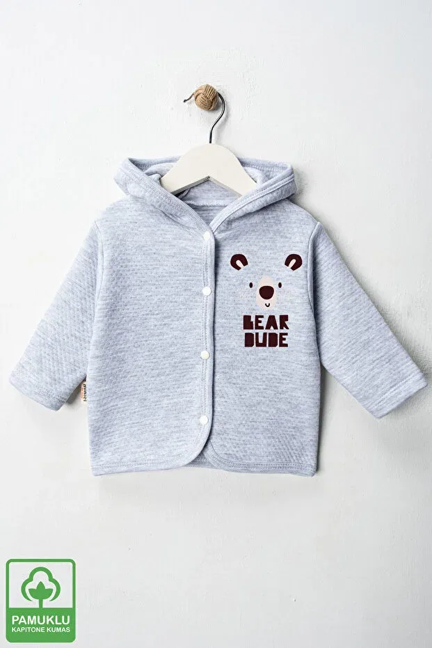 Детский кардиган с принтом Unisex Baby Bear Dude Printed Organic Cotton Miniel, Gri